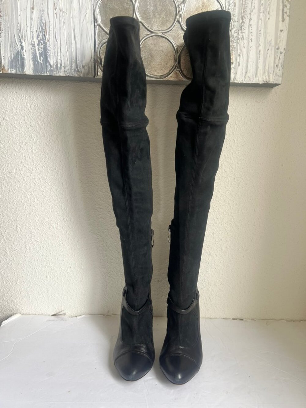 VINTAGE EL DANTES THIGH HIGH LEATHER SUEDE HIDDEN PLATFORM BOOTS SZ 37 / 7 US - Picture 3 of 9